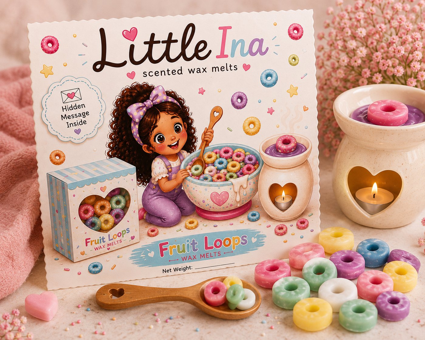 Colorful cereal bowl wax melts with a spoon